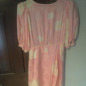 Flora Kung 100% Silk Dress Size 10P - Pale Pink and White Floral Design -